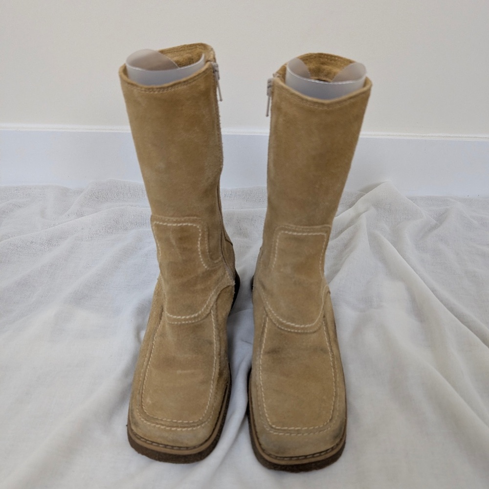 Suede Boots Wedges Calf Height Size 7.5 Square Toe - Picture 2 of 14